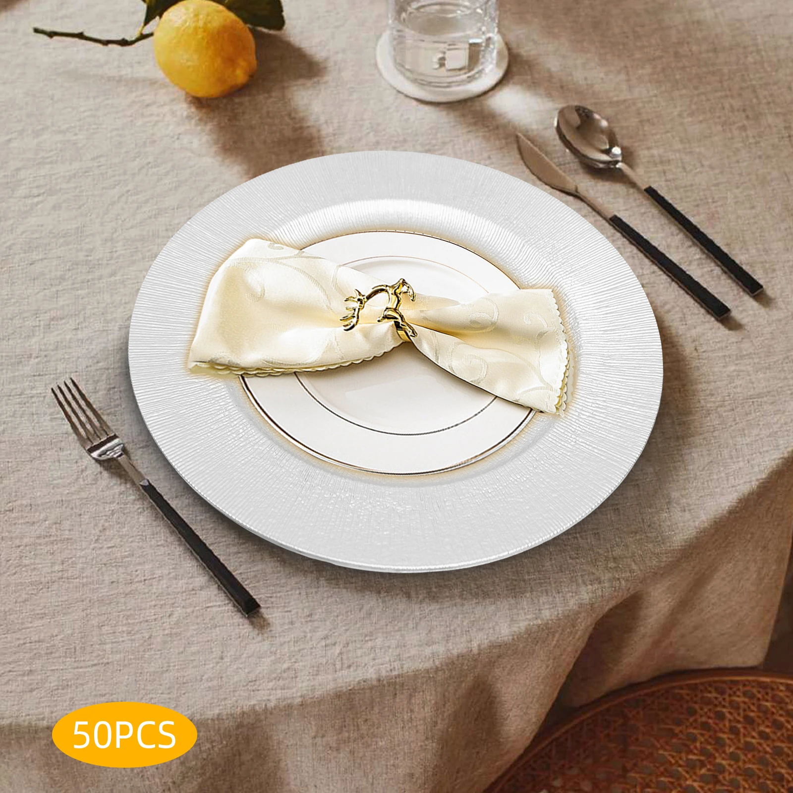 50 Pcs Charger Plates Bulk, Round Charger Plates Plastic Wedding Dinner Elegant Reusable for Table Setting Wedding Party Event - Image 4