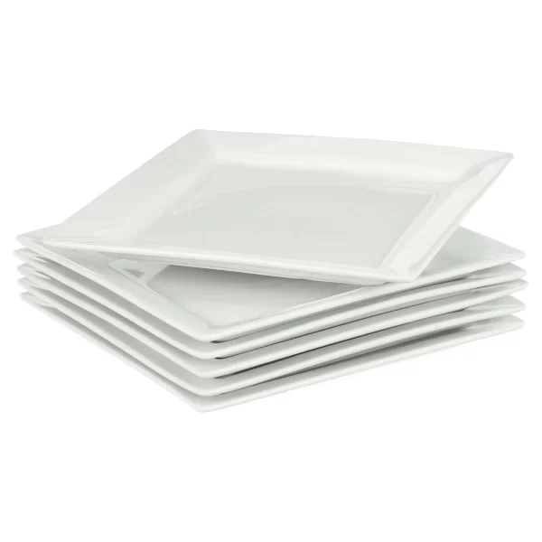 Square Porcelain Dinner Plates, White, Set of 6 - Image 2