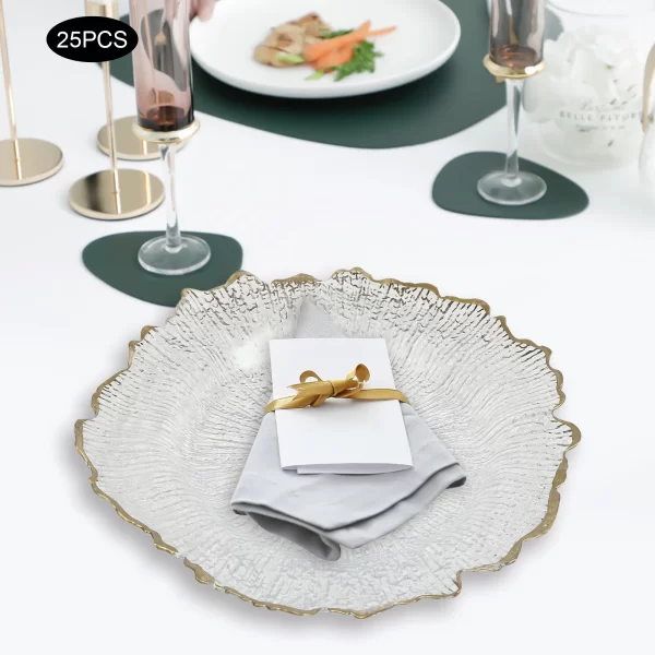 25 Pcs Clear Gold Flower Charger Plates Table Dinner Plates Hot Stamping Sturdy Easy Clean For Family Party Business - Image 6