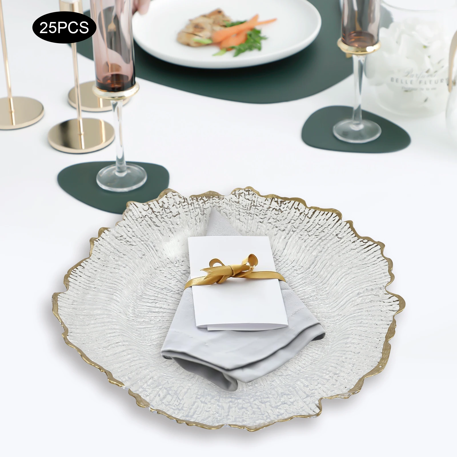 25 Pcs Clear Gold Flower Charger Plates Table Dinner Plates Hot Stamping Sturdy Easy Clean For Family Party Business - Image 6