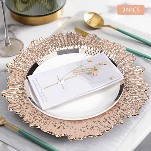 Rose Gold Plastic Charger Plates 24 Pieces Marine Style Modern Electroplating Dining Decoration - Image 5