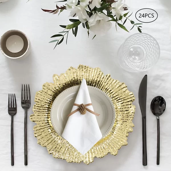 24pcs 13" Chargers Plate Round Gold Salad Reef Plate for Wedding Dinner Plate Decor, Party Celebrations - Image 3