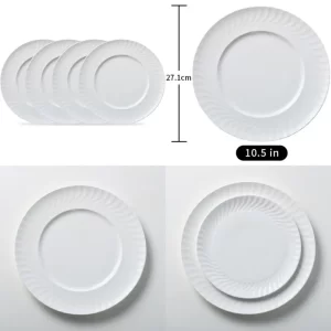 ceramic plates bone china dinner plate simple plain smooth glaze scratch resistant dishwasher oven microwave 10.5 inches 4 plate