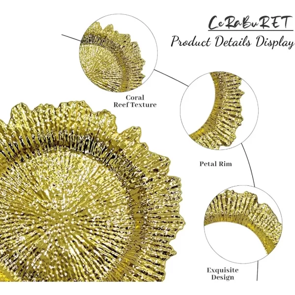 24 Pack Gold Charger Plates Round Plastic Reef Plate Chargers with Flora Reef Design Gold Chargers for Dinner Plates - Image 5