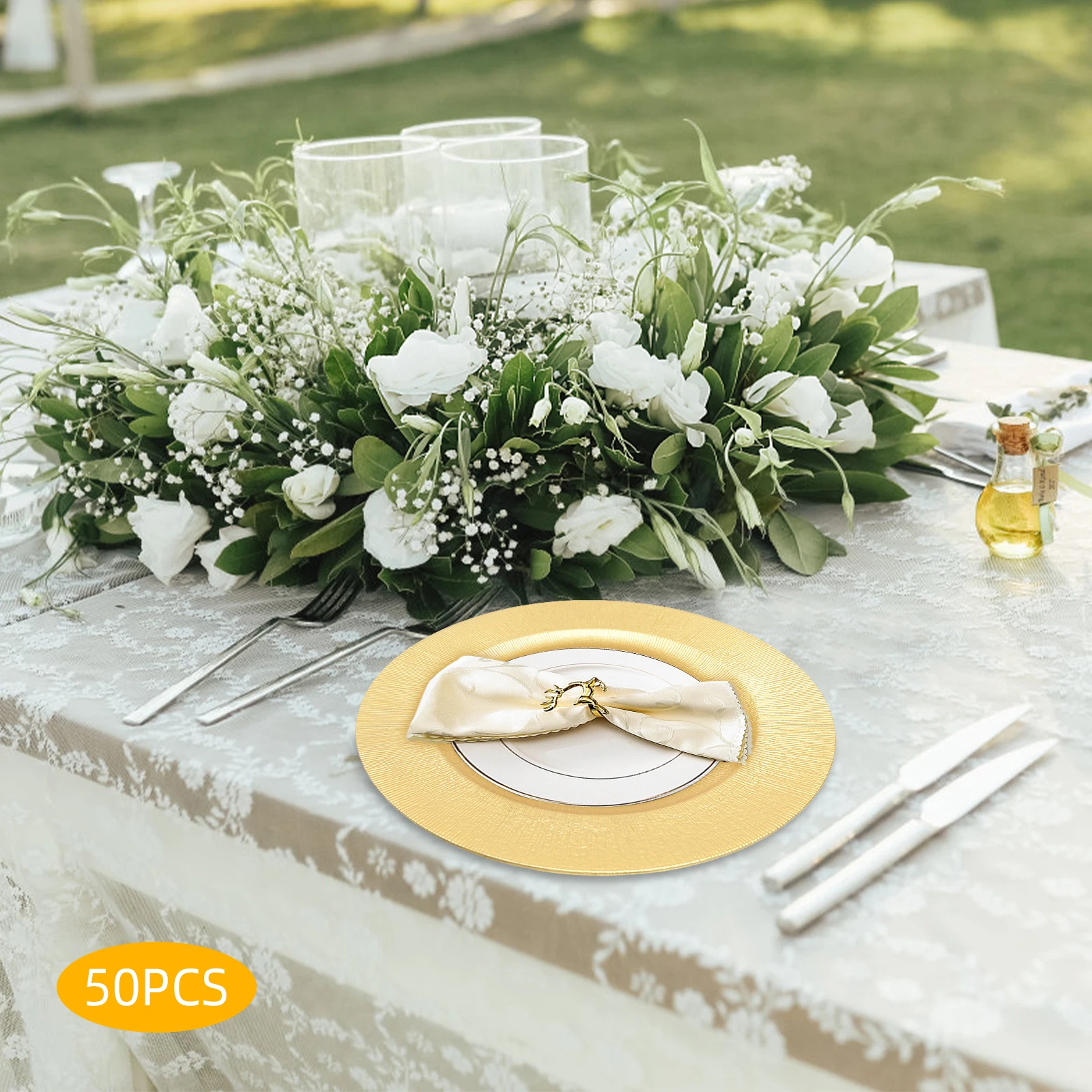 50 Pcs Charger Plates Bulk, Round Charger Plates Plastic Wedding Dinner Elegant Reusable for Table Setting Wedding Party Event - Image 6