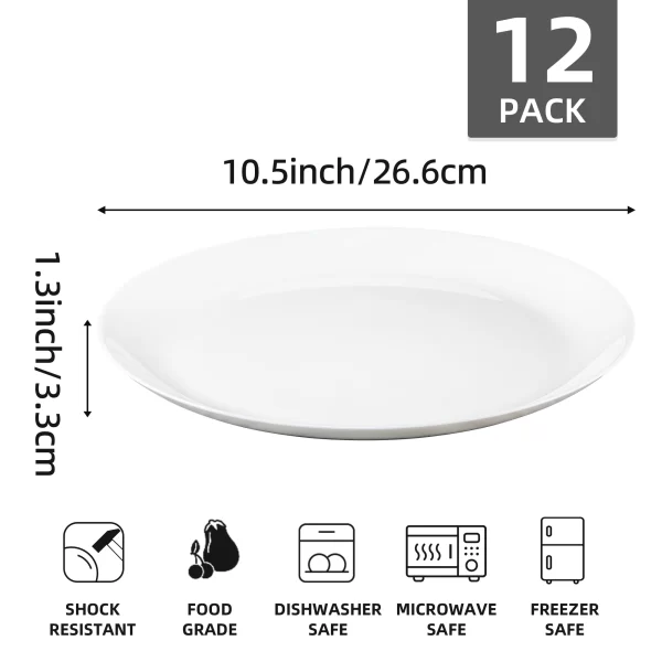 10.5 Inch 12-Piece Opal Glass Dinner Plates, Microwave/Dishwasher Safe | Stylish & Shatterproof for Home/Restaurant - Image 3