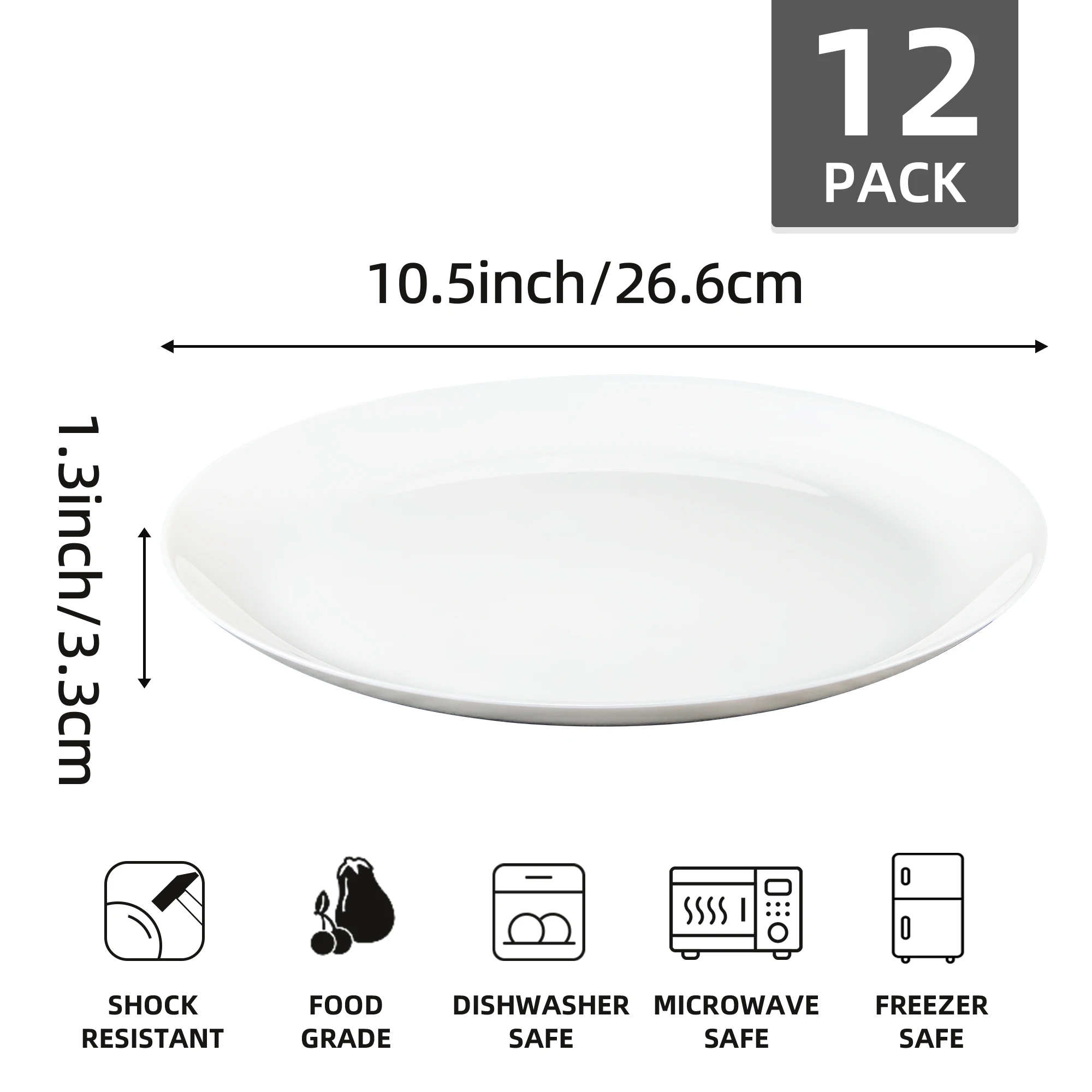 10.5 Inch 12-Piece Opal Glass Dinner Plates, Microwave/Dishwasher Safe | Stylish & Shatterproof for Home/Restaurant - Image 3