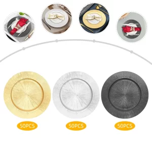 50 Pcs Charger Plates Bulk, Round Charger Plates Plastic Wedding Dinner Elegant Reusable for Table Setting Wedding Party Event