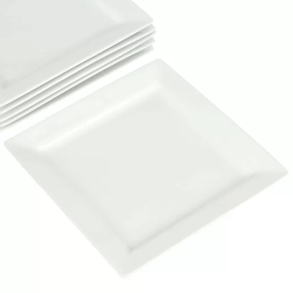Square Porcelain Dinner Plates, White, Set of 6 - Image 3