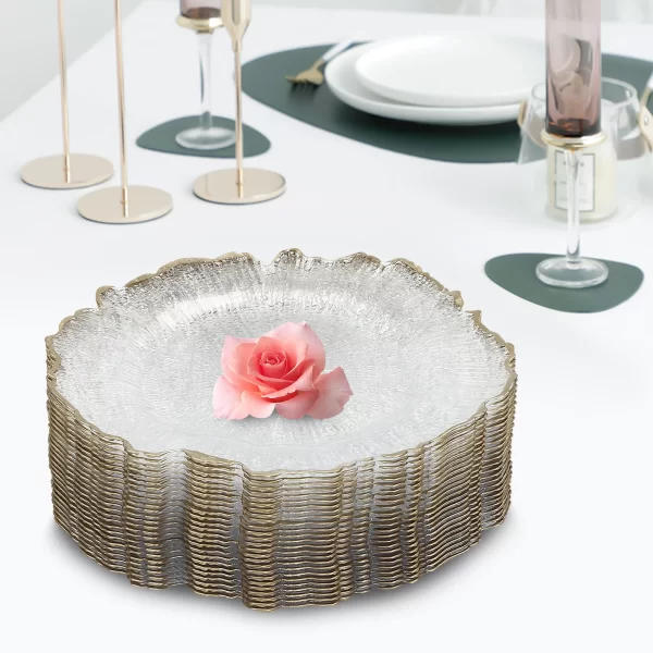 25 Pcs Clear Gold Flower Charger Plates Table Dinner Plates Hot Stamping Sturdy Easy Clean For Family Party Business - Image 4