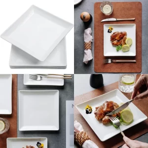 ceramic square dinner plates,7.7 inch square serving plate for steak, pasta, salad, snacks, dessert, appetizer plates-set of 4