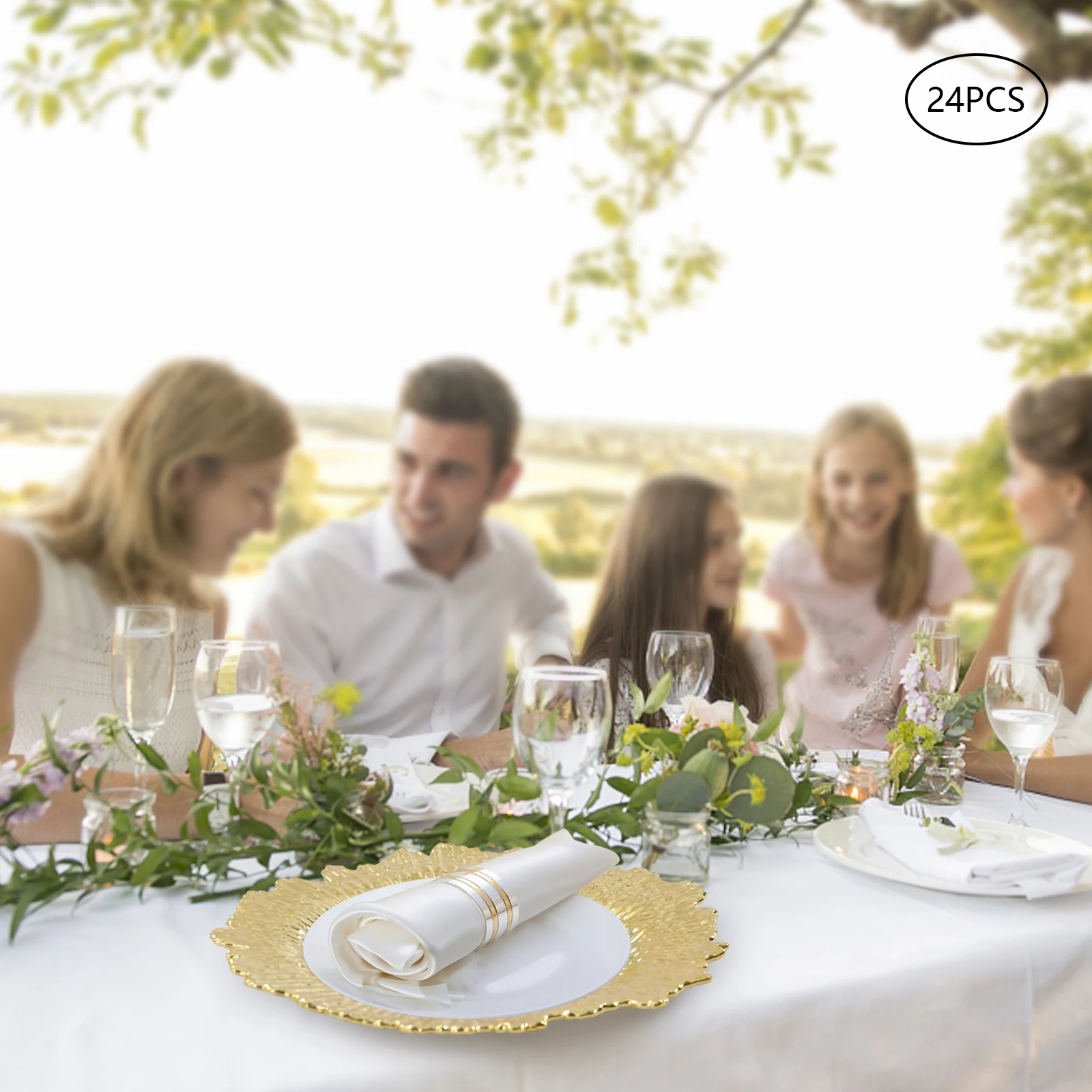 24pcs 13" Chargers Plate Round Gold Salad Reef Plate for Wedding Dinner Plate Decor, Party Celebrations - Image 2