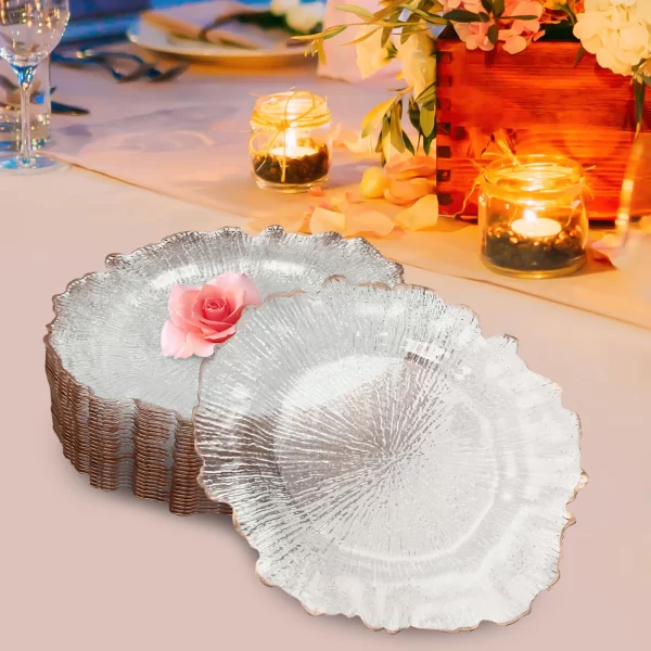 Clear Charger Plates 25 Pieces Rose Gold Flower Shape PS Hot Stamping Dinner Table Charger Plates - Image 4