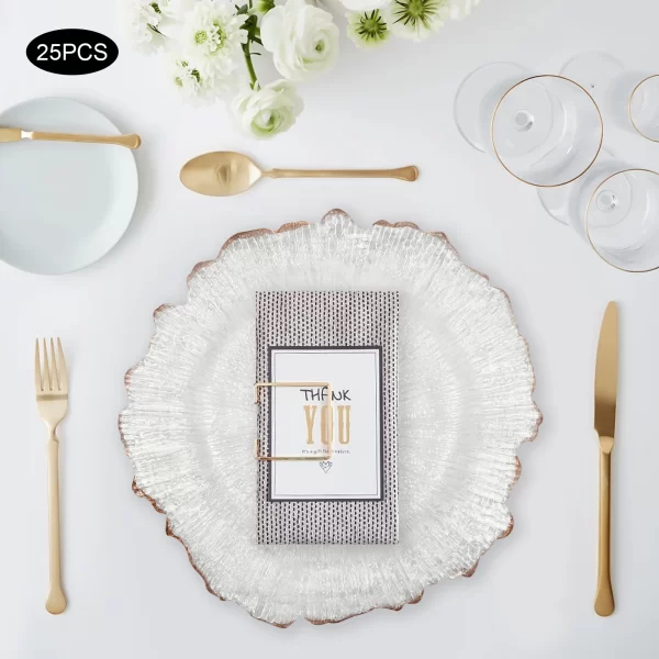 Clear Charger Plates 25 Pieces Rose Gold Flower Shape PS Hot Stamping Dinner Table Charger Plates
