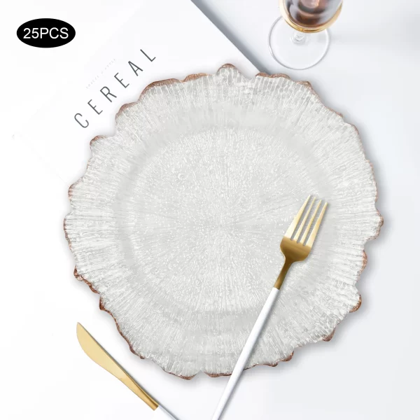Clear Charger Plates 25 Pieces Rose Gold Flower Shape PS Hot Stamping Dinner Table Charger Plates - Image 3