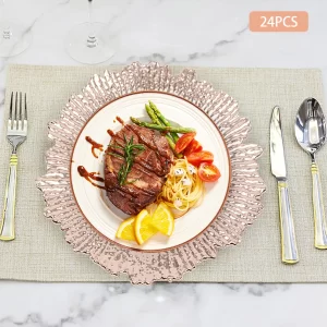 Rose Gold Plastic Charger Plates 24 Pieces Marine Style Modern Electroplating Dining Decoration