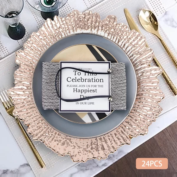 Rose Gold Plastic Charger Plates 24 Pieces Marine Style Modern Electroplating Dining Decoration - Image 2