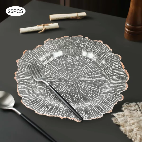 Clear Charger Plates 25 Pieces Rose Gold Flower Shape PS Hot Stamping Dinner Table Charger Plates - Image 2