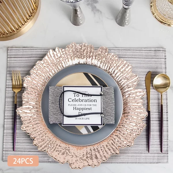 Rose Gold Plastic Charger Plates 24 Pieces Marine Style Modern Electroplating Dining Decoration - Image 4
