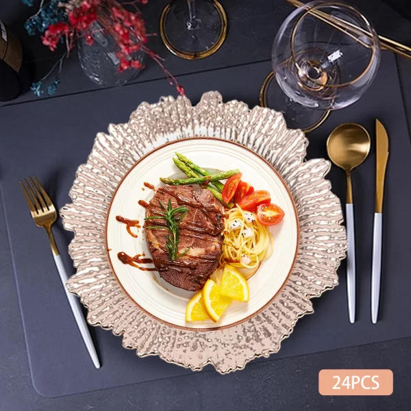 Rose Gold Plastic Charger Plates 24 Pieces Marine Style Modern Electroplating Dining Decoration - Image 6