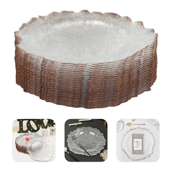 Clear Charger Plates 25 Pieces Rose Gold Flower Shape PS Hot Stamping Dinner Table Charger Plates - Image 5