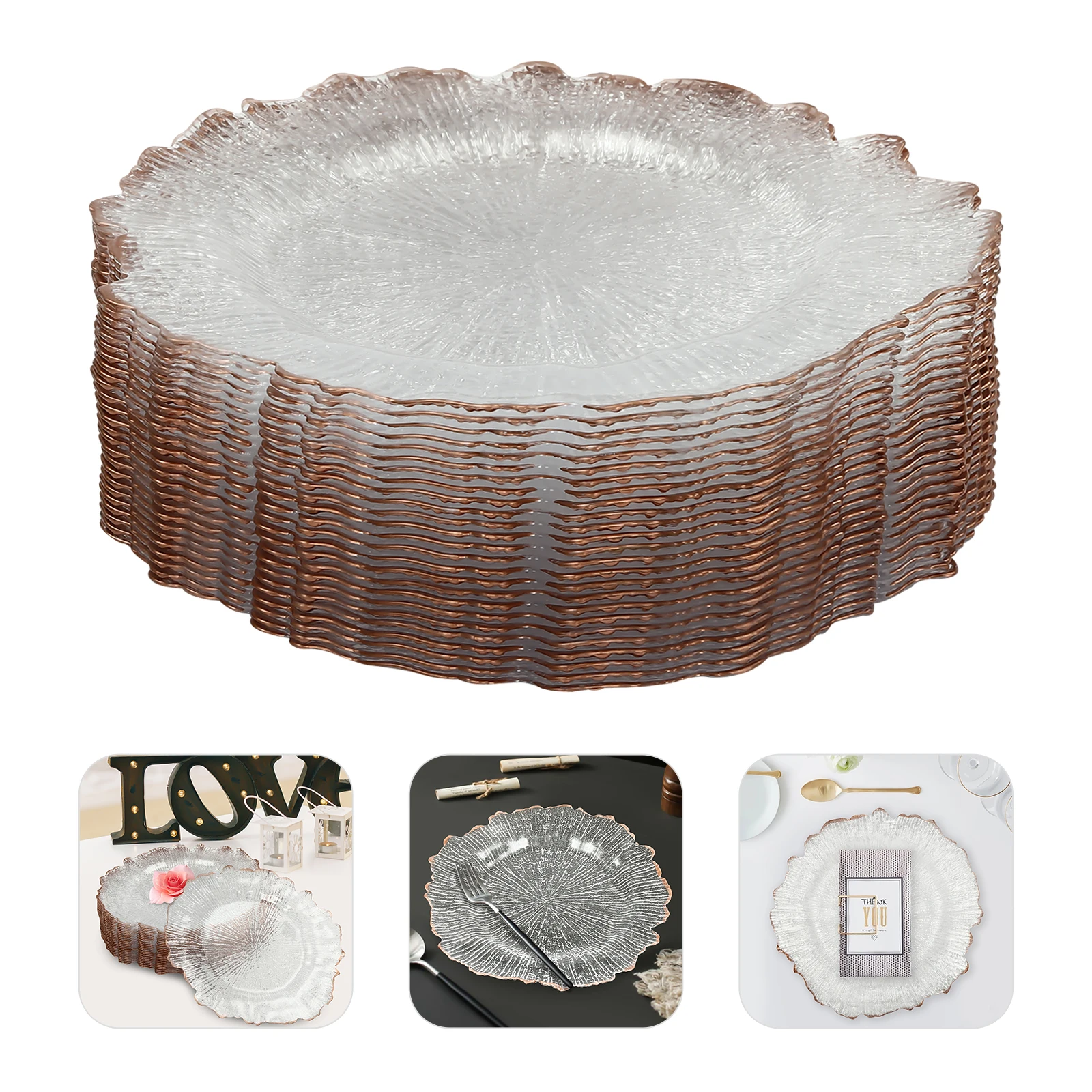 Clear Charger Plates 25 Pieces Rose Gold Flower Shape PS Hot Stamping Dinner Table Charger Plates - Image 5