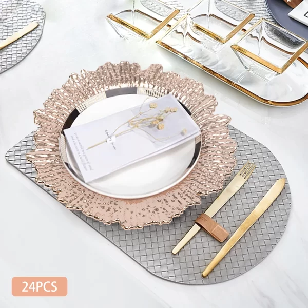 Rose Gold Plastic Charger Plates 24 Pieces Marine Style Modern Electroplating Dining Decoration - Image 3