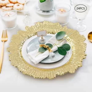 24pcs 13" Chargers Plate Round Gold Salad Reef Plate for Wedding Dinner Plate Decor, Party Celebrations